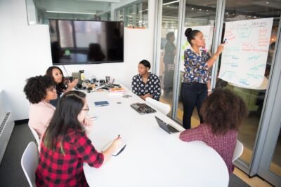 Na imagem, equipe de alto desempenho realizando uma reunião